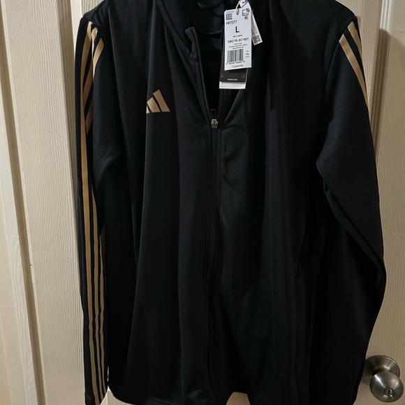 (Unisex) Adidas Black Sweat suit with Gold Stripes 2 piece - Picture 3 of 4